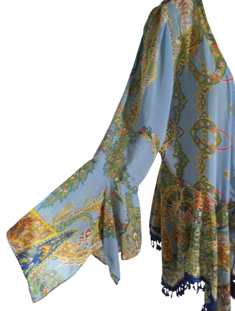 Umgee Floral Paisley Handkerchief Sleeve Tassel Hem Kimono Layer Piece Sz 1XL - Picture 4 of 9
